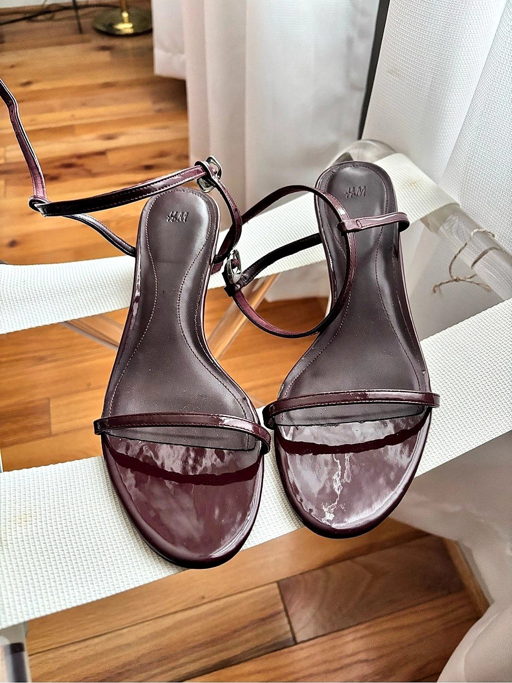 H&M Patent Ankle Strap Heels Burgundy US 8